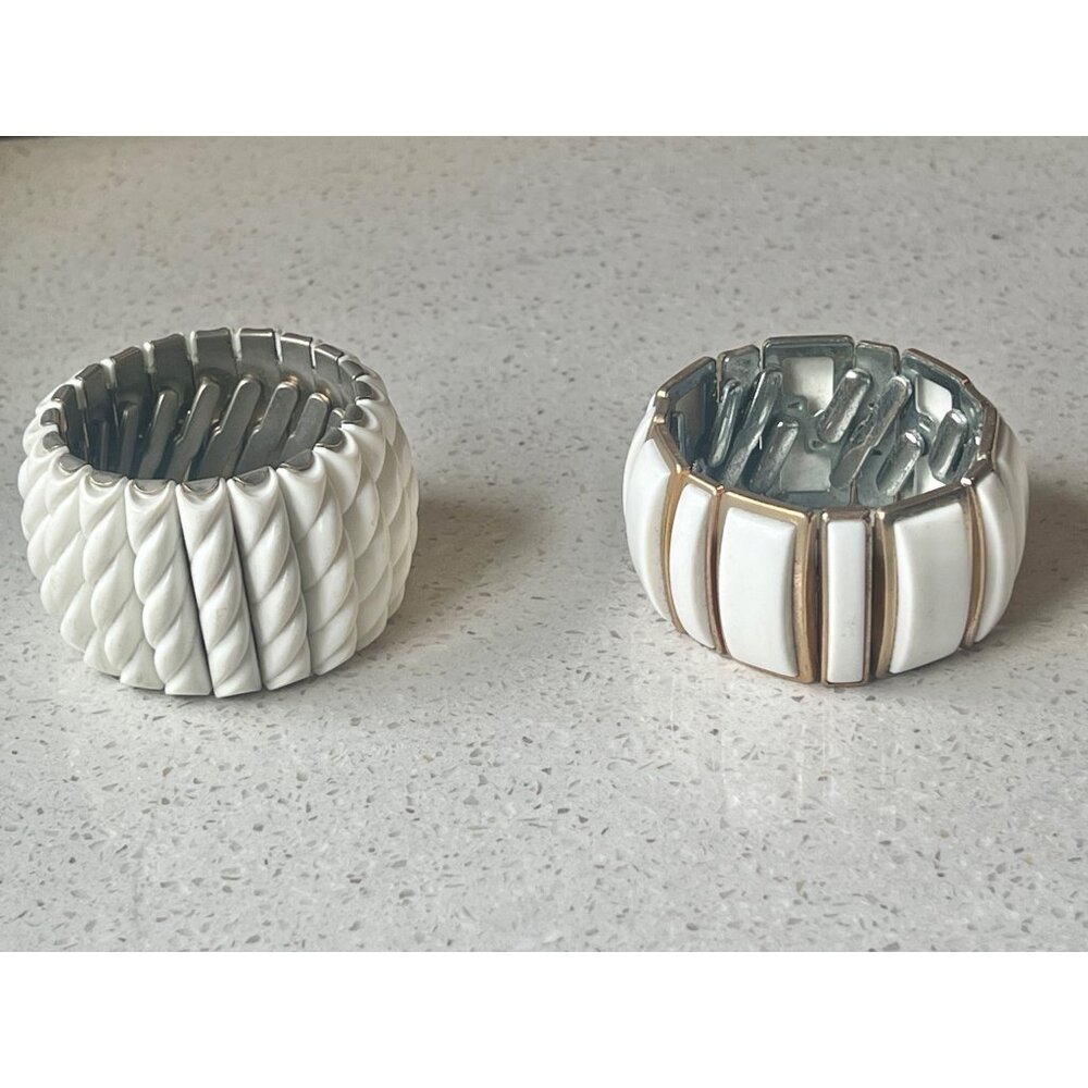 Expansion Bracelets MCM White Thermoset Lot Of 2 Rope Rectangular Retro Boho - Picture 3 of 6